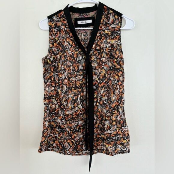 Robert Graham Women's Natural Floral Silk Blend Lulu Top w/ Bow Detail Size XL - Picture 2 of 7